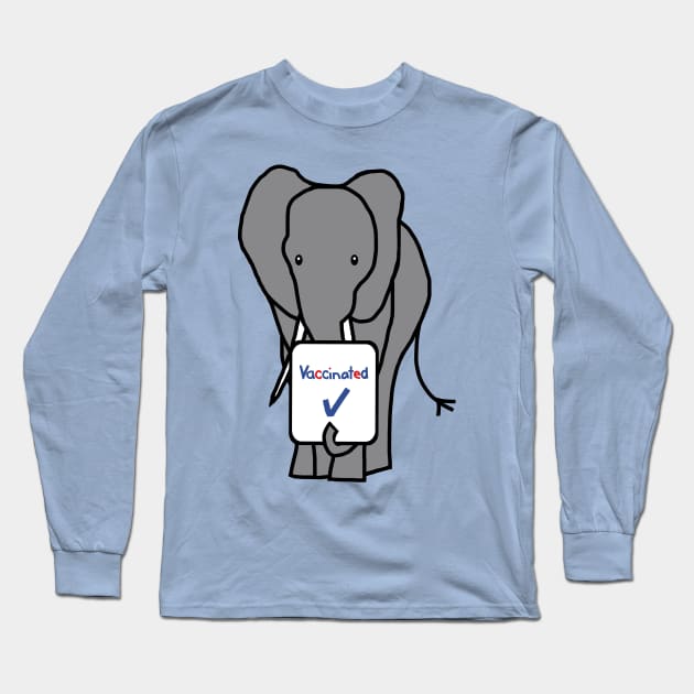 Grey Elephant with Vaccinated Sign Long Sleeve T-Shirt by ellenhenryart